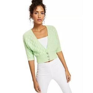 Charter Club Cashmere Luxury Knit Textured Dolman Sleeve Crop Cardigan XL Green